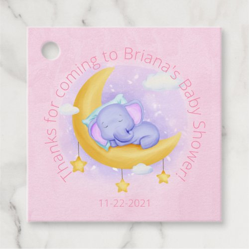 Pink Elephant Girl Baby Shower Favor Tags