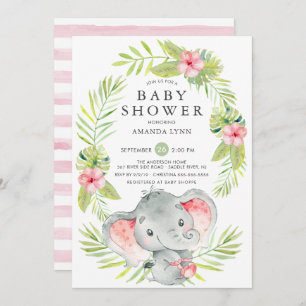 Pink Elephant Girl Baby Shower Invitation