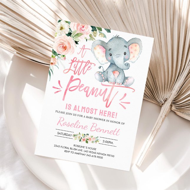 Pink Elephant Girl Baby Shower Invitation (Creator Uploaded)