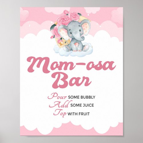 Pink Elephant Girl Baby Shower Momosa Bar Sign