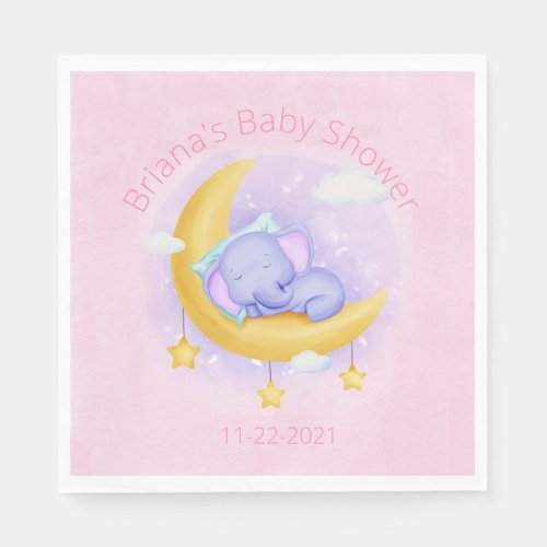 Pink Elephant Girl Baby Shower Napkins