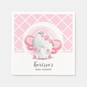 Pink Elephant Girl Baby Shower Napkins