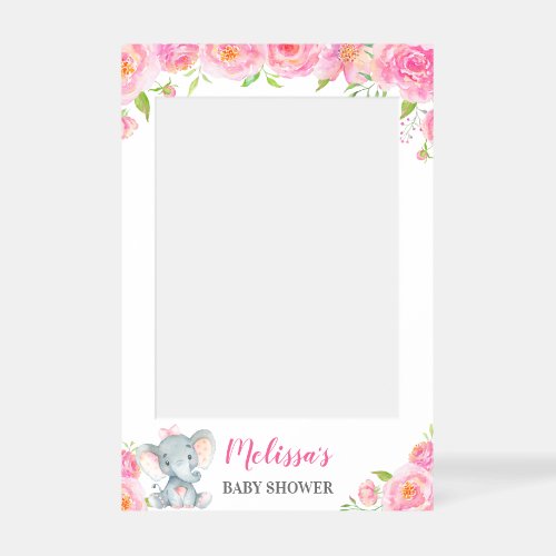 Pink Elephant Girl Baby Shower Photo Booth Selfie Frame
