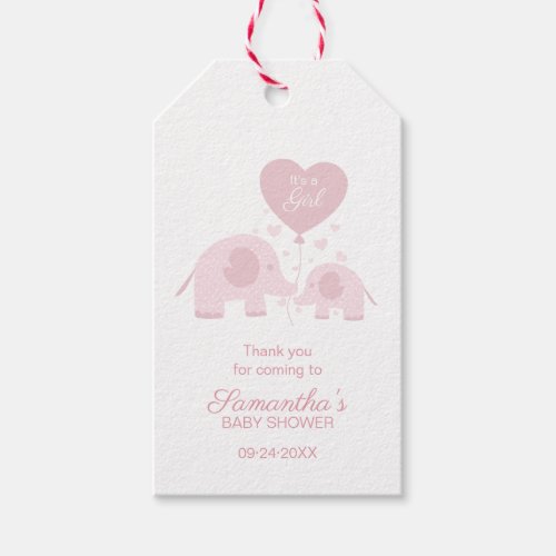 Pink Elephant Girl Baby Shower Thank You Favor Gift Tags