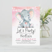 Pink Elephant Girl Birthday Party Invitation (Standing Front)