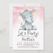 Pink Elephant Girl Birthday Party Invitation (Front)