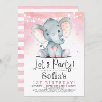 Pink Elephant Girl Birthday Party Invitation by Card_Stop at Zazzle