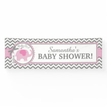 Pink Elephant Girl Chevron Baby Shower Banner