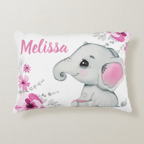 Pink elephant girl Custom name Pillow