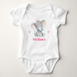 Pink Elephant Girl Name Newborn Toddler 1 Piece Baby Bodysuit