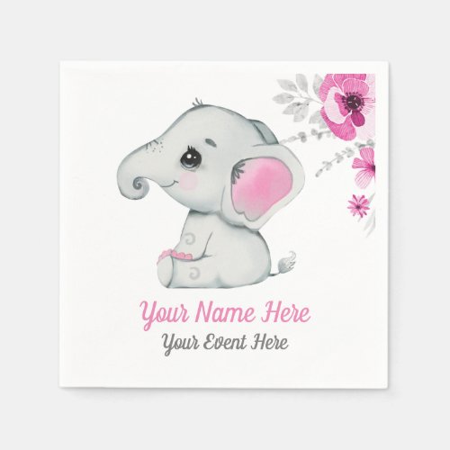 Pink Elephant Girl Napkins Baby Shower Birthday