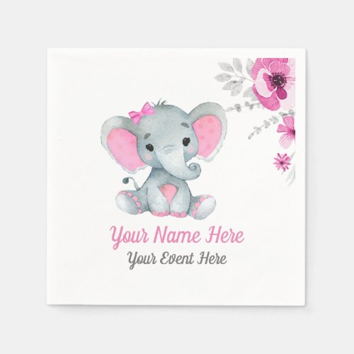 Pink Elephant Girl Napkins Baby Shower Birthday