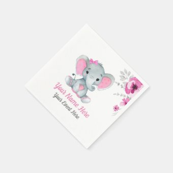 Sweet Baby Elephant Christening Servietten – Pink, 33 Cm, Packung Mit 16 Stück
