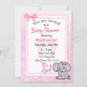 Pink Elephant Girl's Baby Shower Invitation
