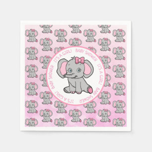 Pink Elephant Girl's Baby Shower Napkins