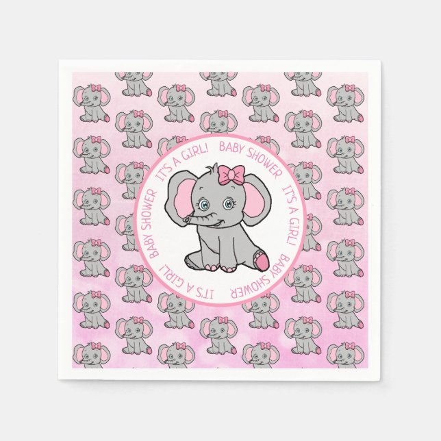 Pink Elephant Girl's Baby Shower Napkins (Front)