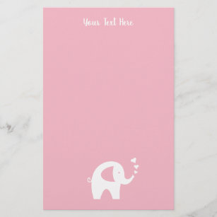 Pink elephant girl's baby shower stationery paper