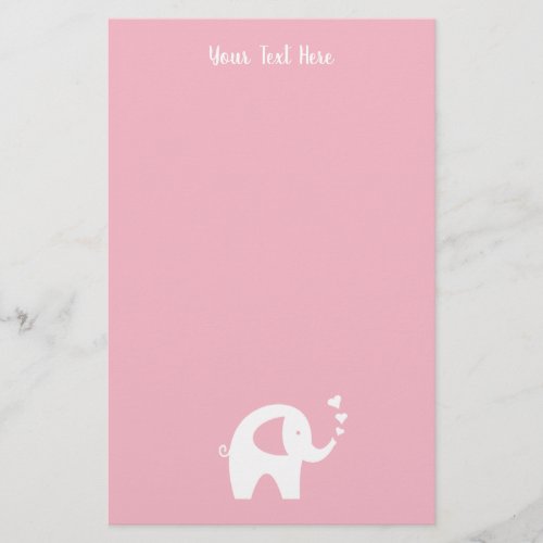 Pink elephant girls baby shower stationery paper