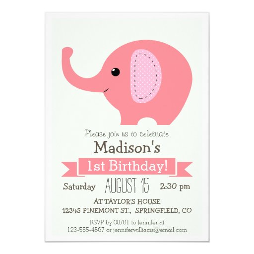 Pink Elephant Birthday Invitations 7