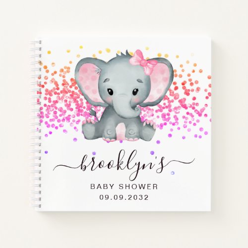 Pink Elephant Glitter Baby Shower Guest Book