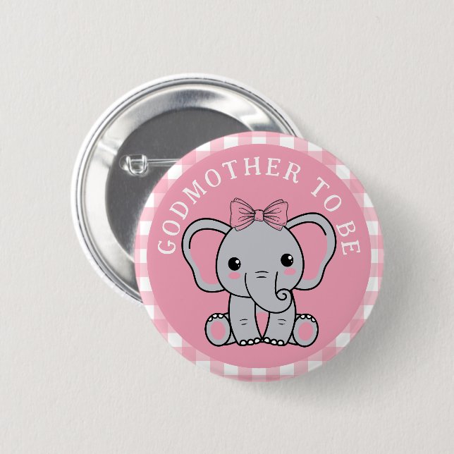 Pink Elephant Godmother To Be Baby Shower  Button (Front & Back)
