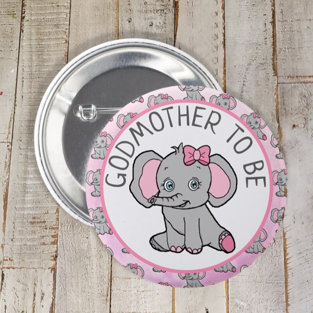 Pink Elephant Godmother To Be Baby Shower Button (Creator Uploaded)