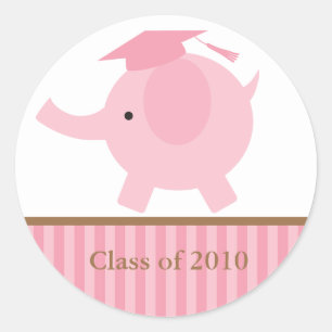 Pink Elephant Graduation Classic Round Sticker