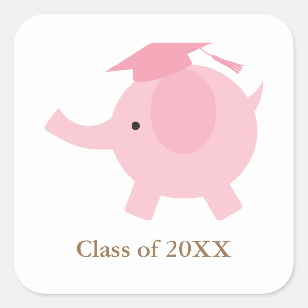 Pink Elephant Graduation Square Sticker
