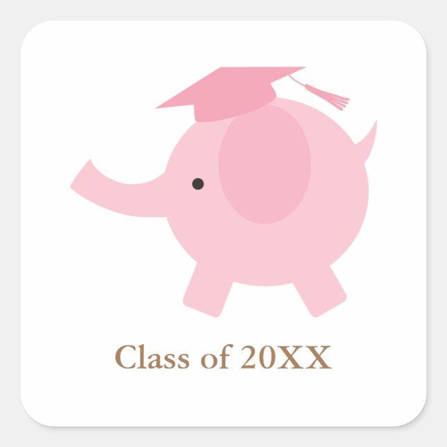 Pink Elephant Graduation Square Sticker (Front)