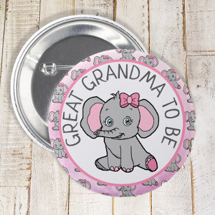 Pink Elephant Great Grandma  Be Baby Shower Button