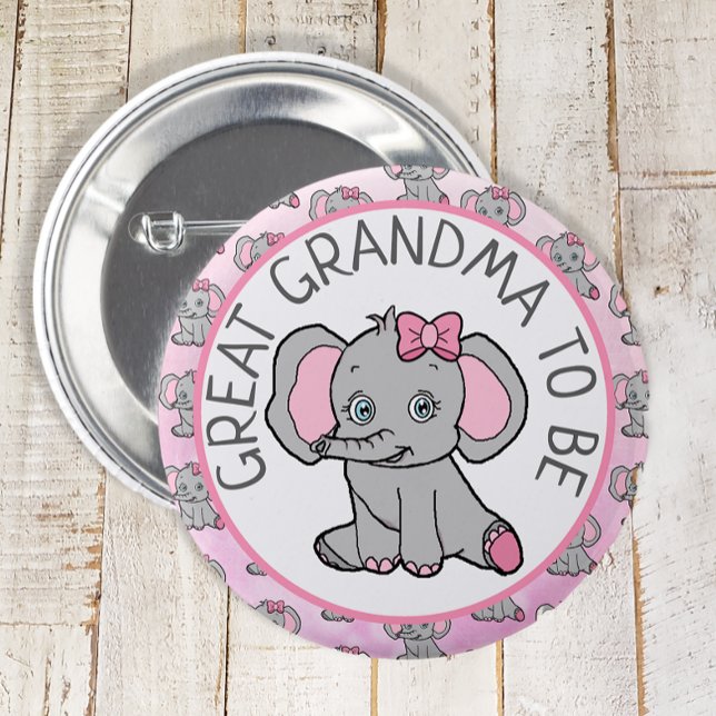 Pink Elephant Great Grandma  Be Baby Shower Button (Creator Uploaded)