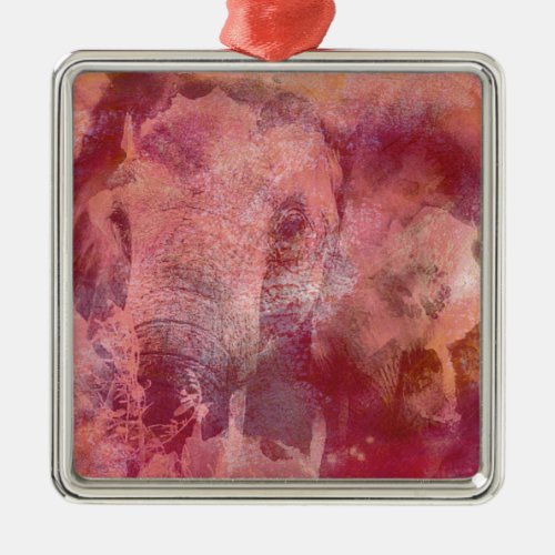 Pink Elephant Grunge Metal Ornament
