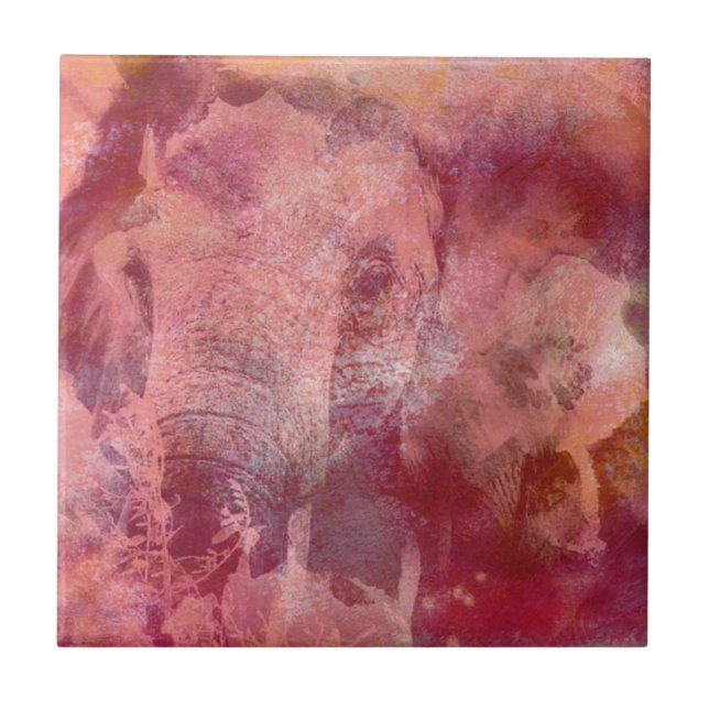 Pink Elephant Grunge Tile (Front)