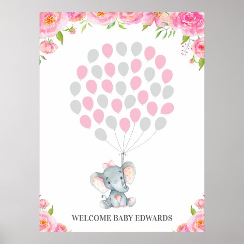 Pink Elephant Guestbook Alternative Sign Poster