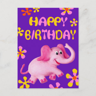 Pink Elephant Happy Birthday Postcard