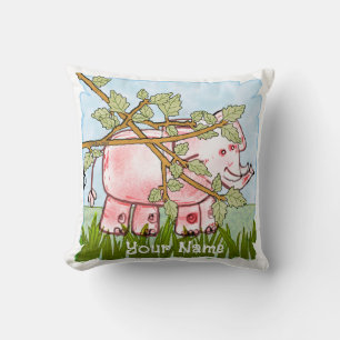 Pink Elephant Hiding Throw Pillow