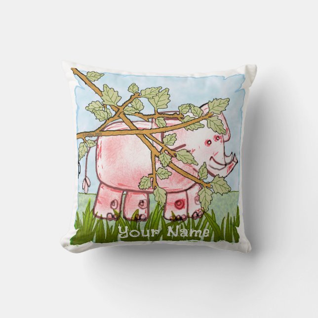 Pink Elephant Hiding  Throw Pillow (Front)