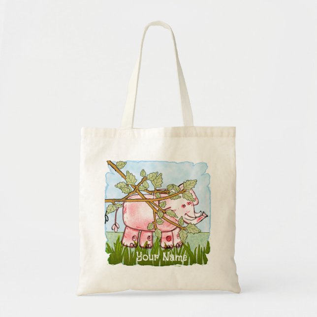 Pink Elephant Hiding Tote Bag (Front)