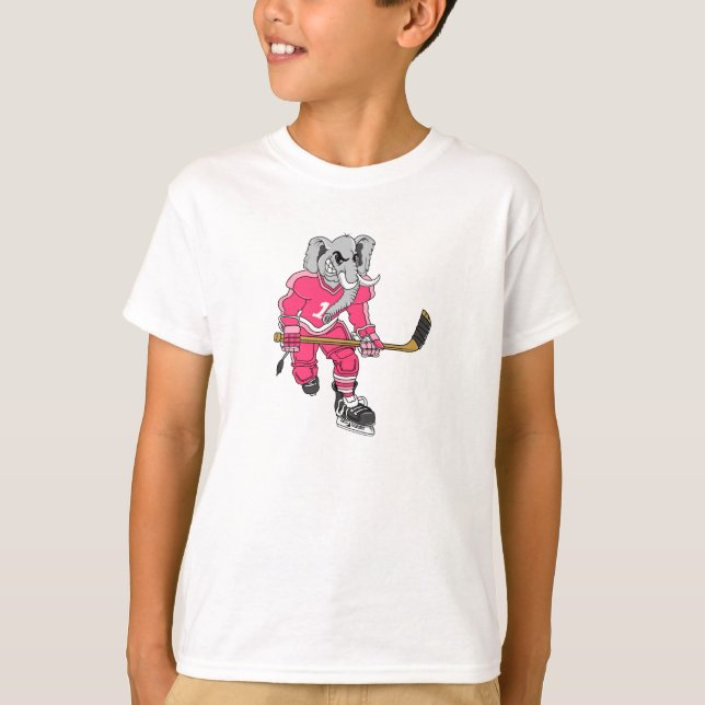 Pink Elephant Hockey Player T-Shirt (Front)