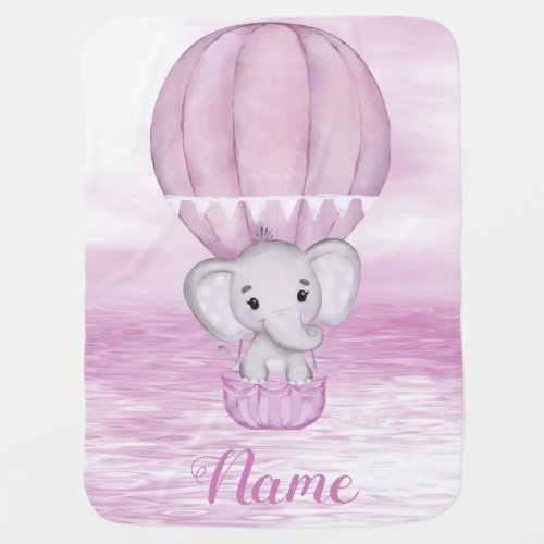 Pink Elephant Hot Air Balloon Baby Blanket