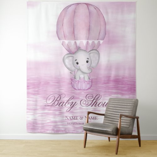 Pink Elephant Hot Air Balloon Backdrop