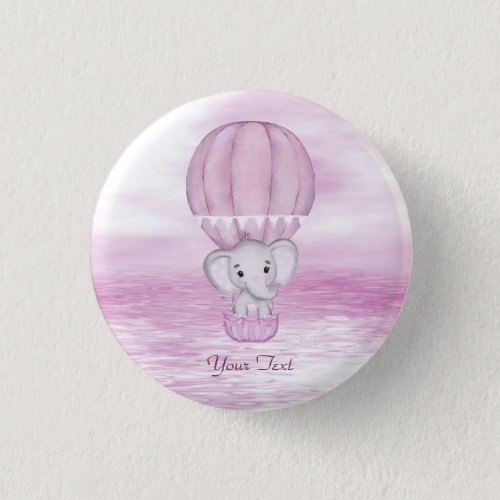 Pink Elephant Hot Air Balloon Button
