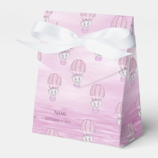 Pink Elephant Hot Air Balloon Favor Box (Front Side)