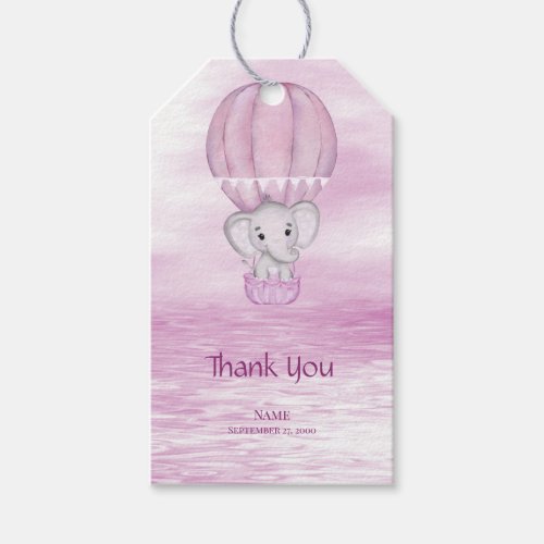 Pink Elephant Hot Air Balloon Gift Tag