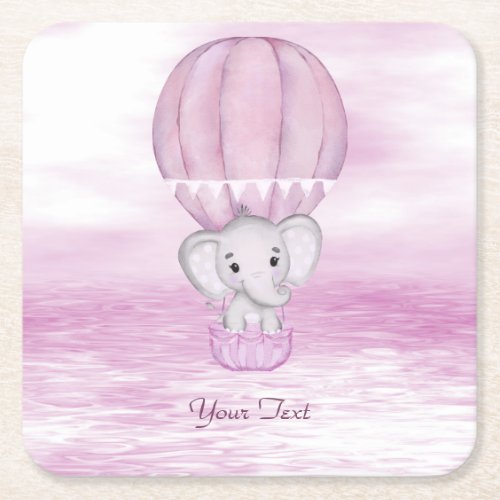 Pink Elephant Hot Air Balloon Paper Coaster