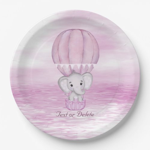 Pink Elephant Hot Air Balloon Paper Plate