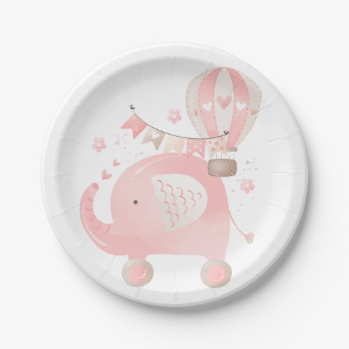 Pink Elephant Hot Air Balloon Paper Plates
