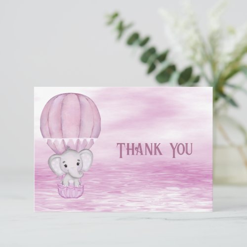 Pink Elephant Hot Air Balloon Thank You Card