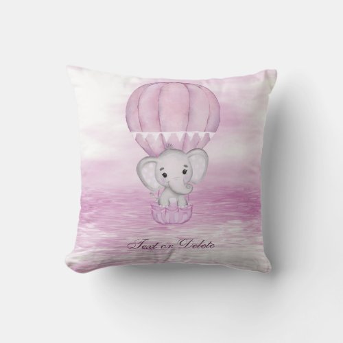 Pink Elephant Hot Air Balloon Throw Pillow