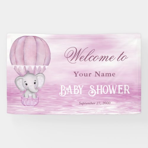 Pink Elephant Hot Air Balloon Welcome Banner